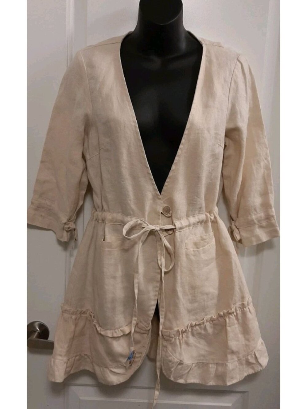 Kokomarina French Designer Cardigan Beige 100% Linen Size Small Womens